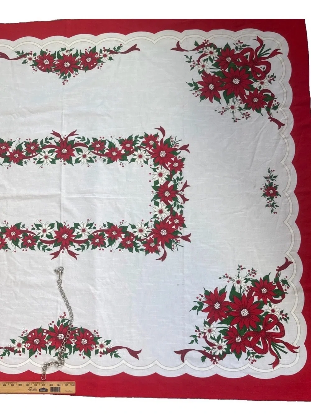 Holiday Poinsettia Tablecloth - Red and White 52x68 Rectangle
